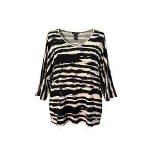 Design History Black‎ & Ivory Abstract Stripe Plus Size Tunic Top 2X